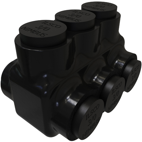 Product image for Ilsco PBTD-3-3/0 Nimbus Insulated Aluminum Multi-Tap Connector, Conductor Range 3/0-6, 3 Ports, Dual Sided Entry, Tin Plated, UL, CSA