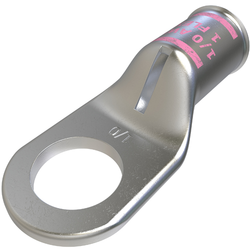 Product image for Ilsco CCL-1/0-12 Copper Compression Lug, Conductor Size 1/0, 1 Hole, 1/2in Bolt Size, Standard Barrel, Sight Window, Tin Plated, UL, CSA