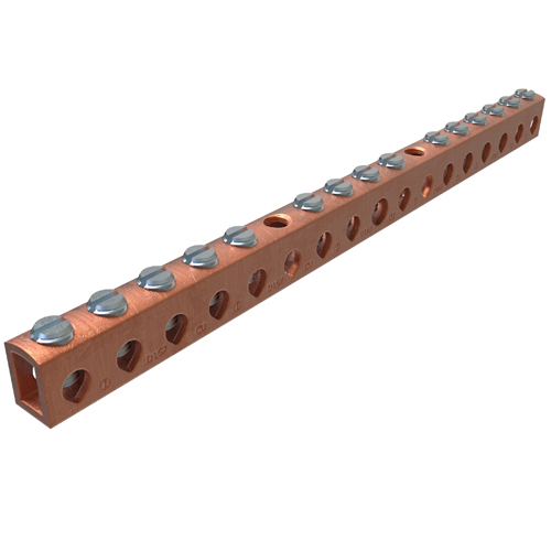 Product image for Ilsco D167-14 Copper Neutral Bar, Conductor Range 4-14 Main, 6-14 Tap, 15 Ports