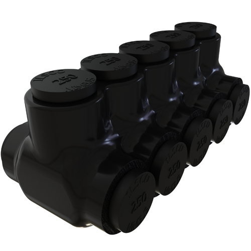 Product image for Ilsco PBTD-5-250 Nimbus Insulated Aluminum Multi-Tap Connector, Conductor Range 250-6, 5 Ports, Dual Sided Entry, Tin Plated, UL, CSA