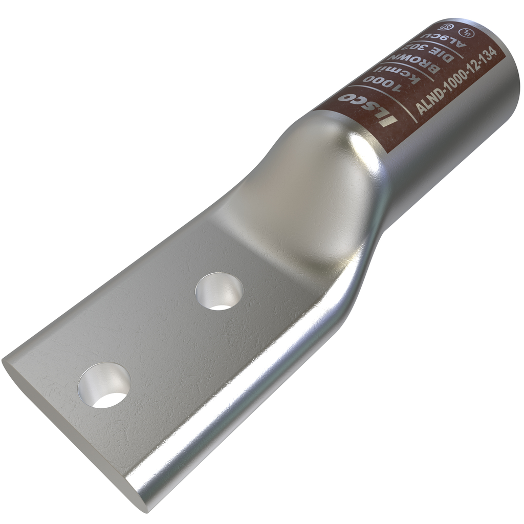 Product image for Ilsco ALND-1000-12-134 SureCrimp® Aluminum Compression Lug, Conductor Size 1000, 2 Holes, 1/2in Bolt Size, 1-3/4in Hole Spacing, Long Barrel, No Sight Window, Tin Plated, UL, CSA