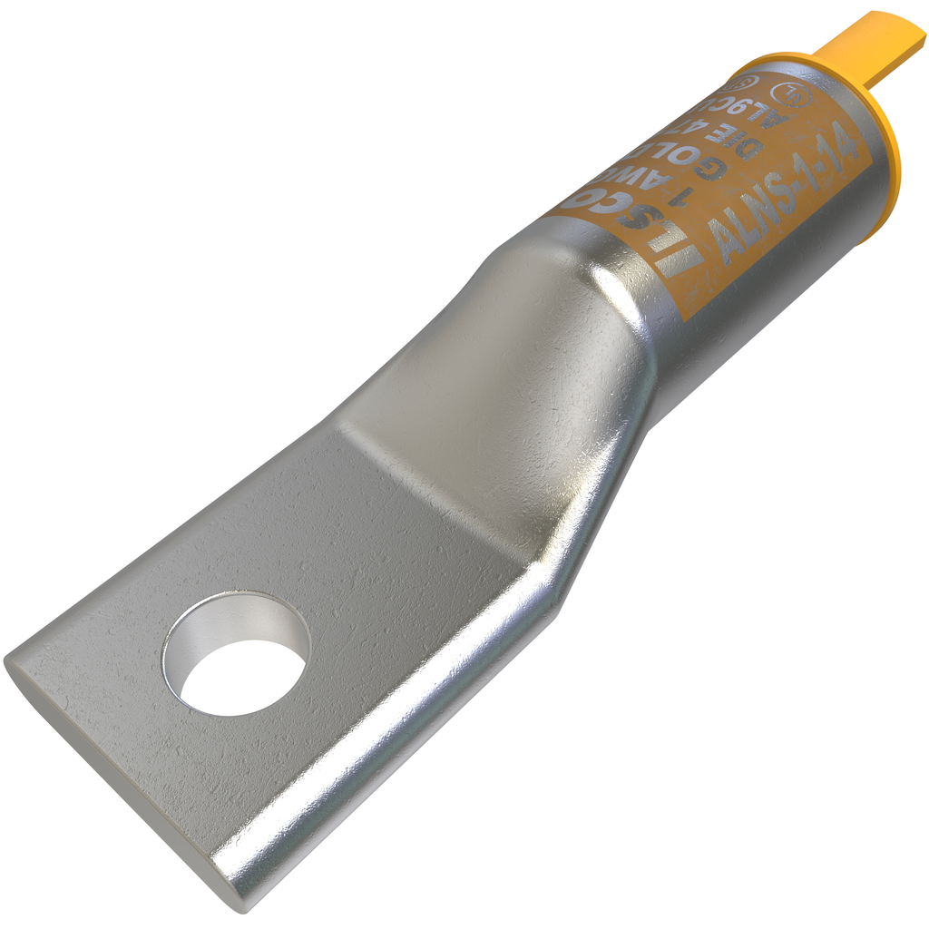 Product image for Ilsco ALNS-1-14 SureCrimp® Aluminum Compression Lug, Conductor Size 1, 1 Hole, 1/4in Bolt Size, Long Barrel, No Sight Window, Tin Plated, UL, CSA