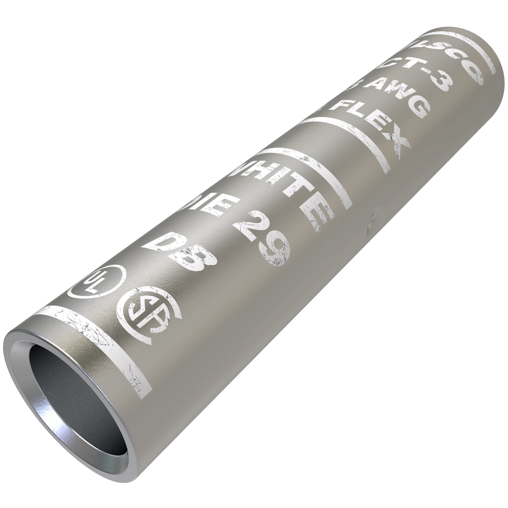 Product image for Ilsco CT-3 SureCrimp® Copper Compression Sleeve, Conductor Size 3, Tin Plated, UL, CSA