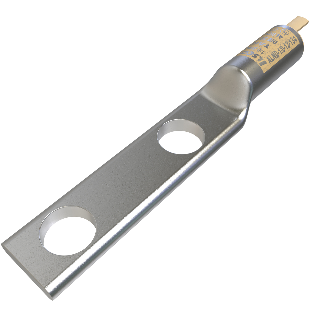 Product image for Ilsco ALND-1/0-12-134 SureCrimp® Aluminum Compression Lug, Conductor Size 1/0, 2 Holes, 1/2in Bolt Size, 1-3/4in Hole Spacing, Long Barrel, No Sight Window, Tin Plated, UL, CSA