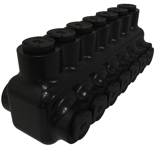 Product image for Ilsco PBTD-7-4 Nimbus Insulated Aluminum Multi-Tap Connector, Conductor Range 4-14, 7 Ports, Dual Sided Entry, Tin Plated, UL, CSA