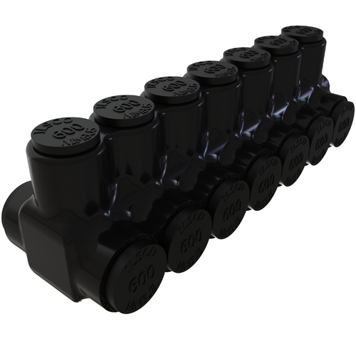 Product image for Ilsco PBTD-7-500 Nimbus Insulated Aluminum Multi-Tap Connector, Conductor Range 600-4, 7 Ports, Dual Sided Entry, Tin Plated, UL, CSA