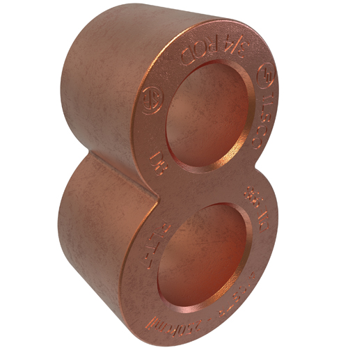 Product image for Ilsco RLT-7 Permaground Copper Grounding Connector, Main Conductor Range 250-4/0, Tap Range 250-4/0, Ground Rod Size 3/4in, Rebar Sizes #5-#6, UL, CSA