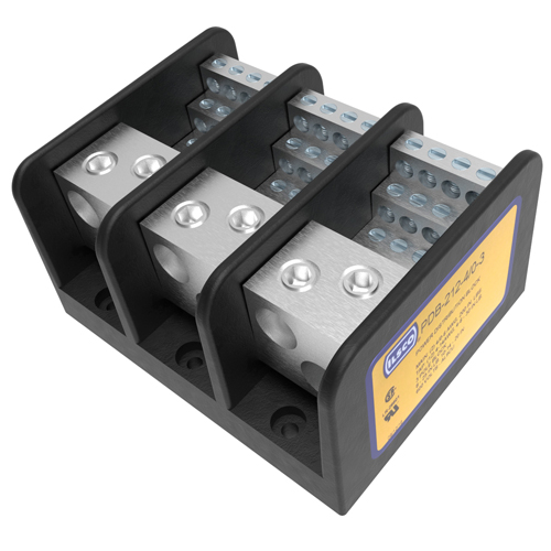 Product image for Ilsco PDB-212-4/0-3 Power Distribution Block, Dual Rated, Line Conductor Range 4/0-6, Load Range 4-14, 2 Ports Per Pole Line Side, 12 Ports Per Pole Load Side, 3 Pole, UL, CSA