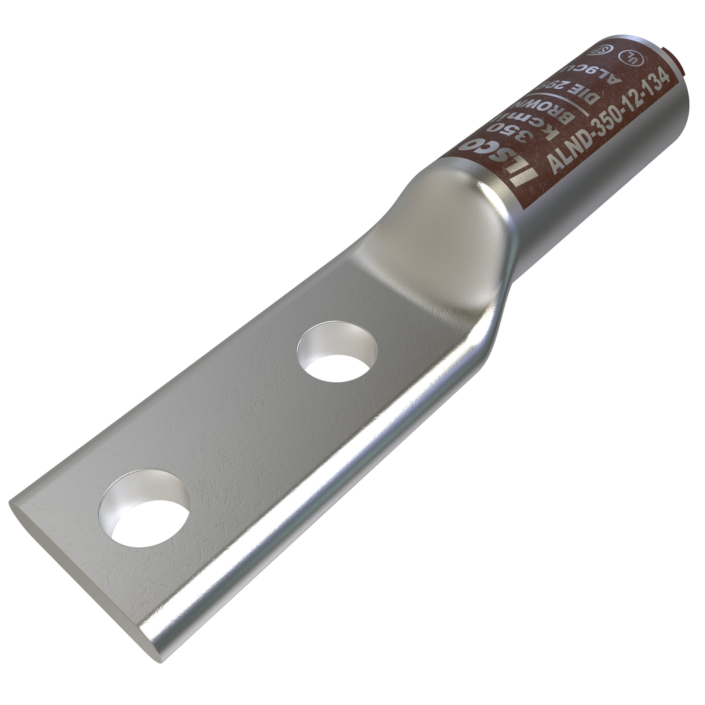 Product image for Ilsco ALND-350-12-134 SureCrimp&#174; Aluminum Compression Lug, Conductor Size 350, 2 Holes, 1/2in Bolt Size, 1-3/4in Hole Spacing, Long Barrel, No Sight Window, Tin Plated, UL, CSA