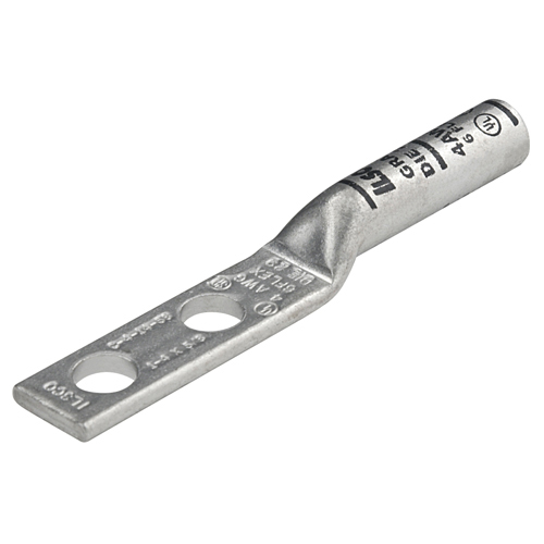 Product image for Ilsco CLND-4-14-58 SureCrimp® Copper Compression Lug, Conductor Size 4, 2 Holes, 1/4in Bolt Size, 5/8in Hole Spacing, Long Barrel, No Sight Window, Tin Plated, UL, CSA