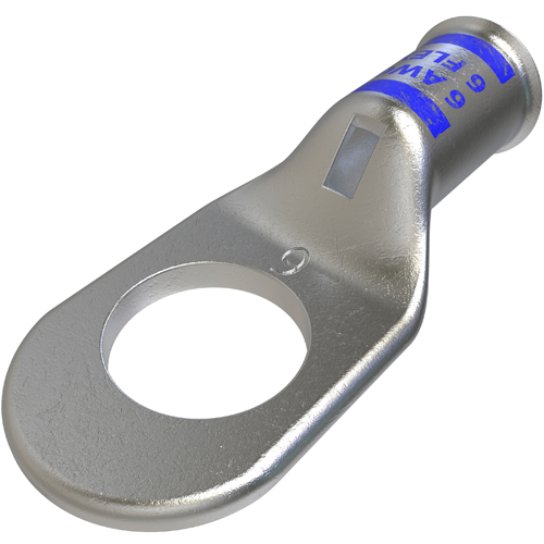 Product image for Ilsco CCL-6-38 Copper Compression Lug, Conductor Size 6, 1 Hole, 3/8in Bolt Size, Standard Barrel, Sight Window, Tin Plated, UL, CSA