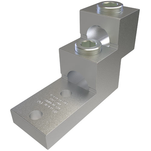 Product image for Ilsco PB2-750 Aluminum Panelboard Lug, Dual Rated, Conductor Range 750-1/0, 2 Ports, 2 Holes, 3/8in Bolt Size, 1-3/8in Hole Spacing, Tin Plated, UL, CSA