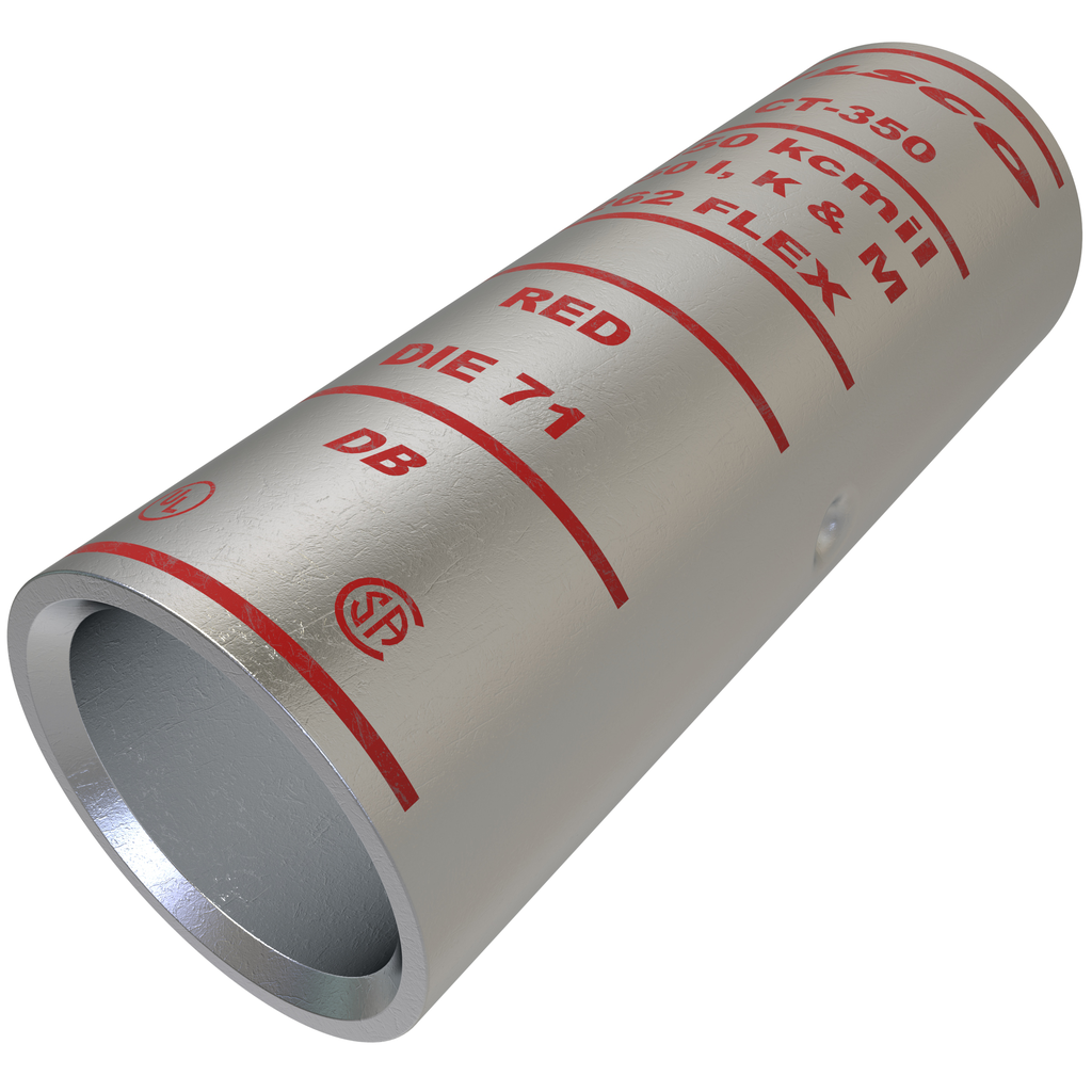 Product image for Ilsco CT-350 SureCrimp® Copper Compression Sleeve, Conductor Size 350, Tin Plated, UL, CSA