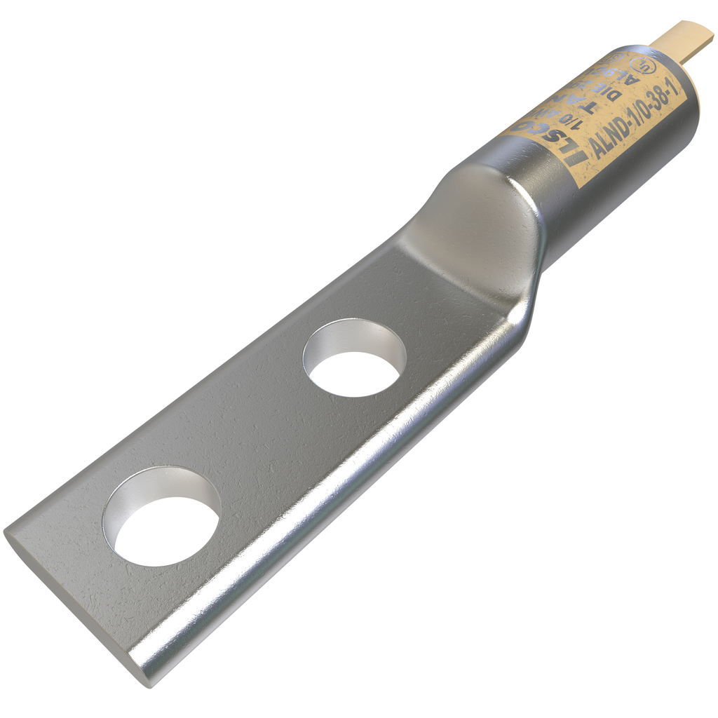 Product image for Ilsco ALND-1/0-38-1 SureCrimp® Aluminum Compression Lug, Conductor Size 1/0, 2 Holes, 3/8in Bolt Size, 1in Hole Spacing, Long Barrel, No Sight Window, Tin Plated, UL, CSA
