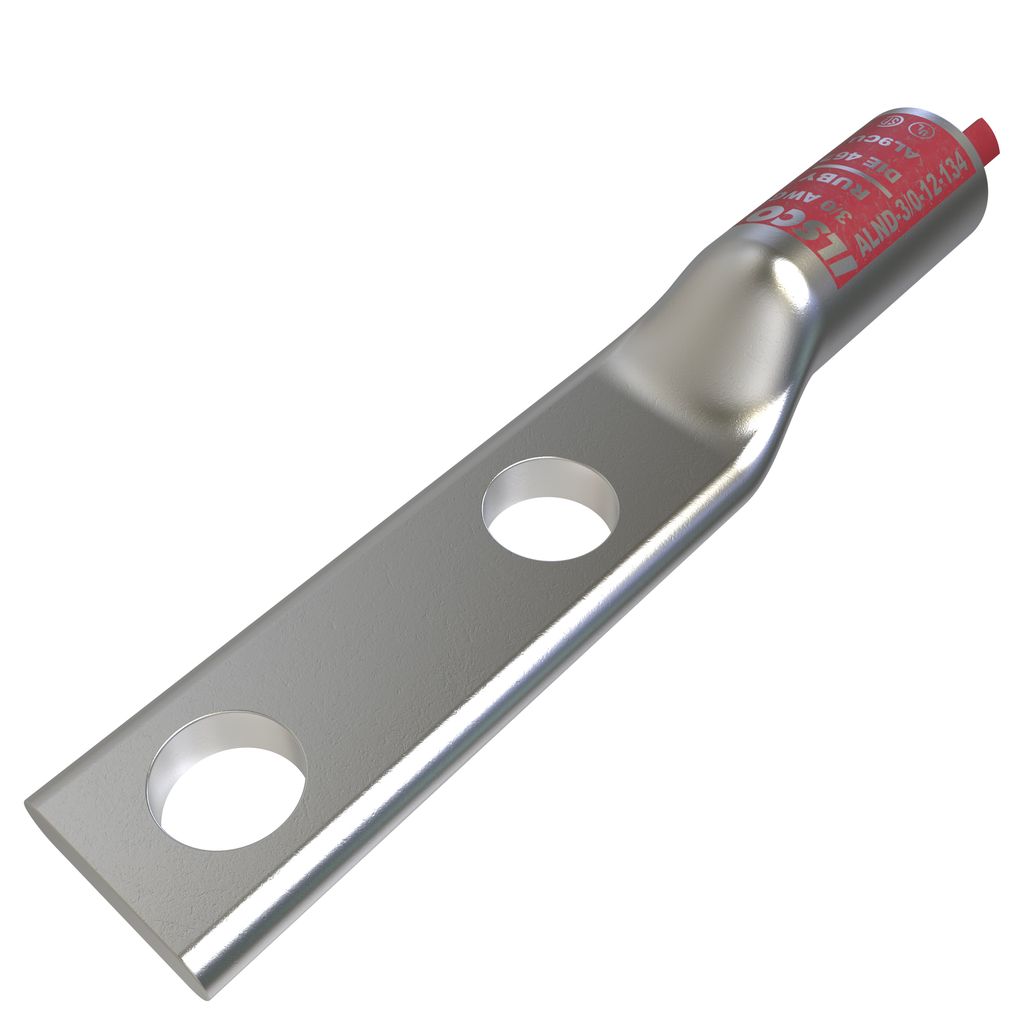 Product image for Ilsco ALND-3/0-12-134 SureCrimp® Aluminum Compression Lug, Conductor Size 3/0, 2 Holes, 1/2in Bolt Size, 1-3/4in Hole Spacing, Long Barrel, No Sight Window, Tin Plated, UL, CSA