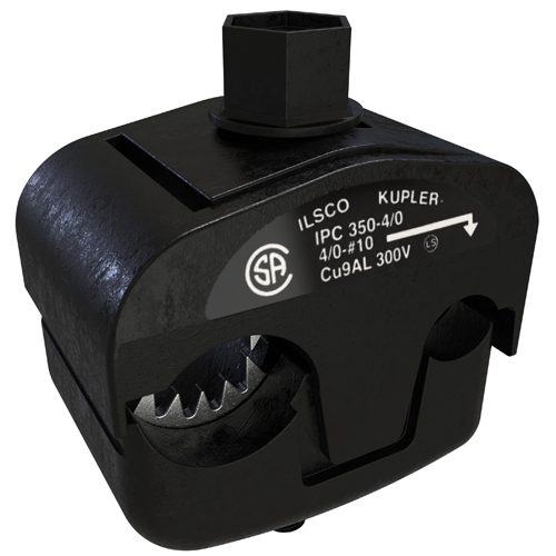 Product image for Ilsco IPC-350-4/0 KUP-L-Tap Insulation Piercing Copper Connector, Dual Rated, Main Conductor Range 350-4/0, Tap Range 4/0-10, Tin Plated, UL, CSA
