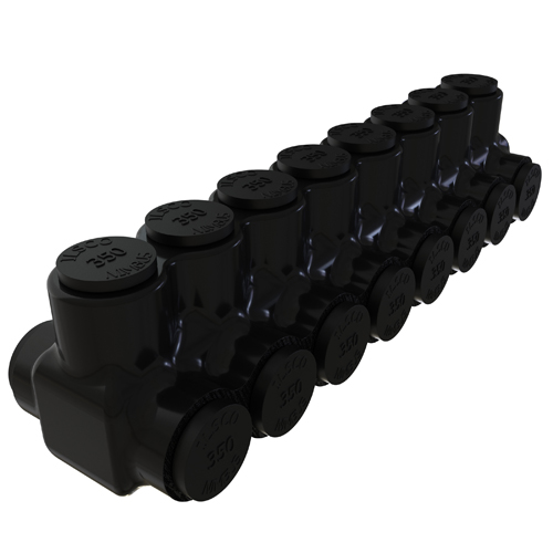 Product image for Ilsco PBTD-8-350 Nimbus Insulated Aluminum Multi-Tap Connector, Conductor Range 350-6, 8 Ports, Dual Sided Entry, Tin Plated, UL, CSA
