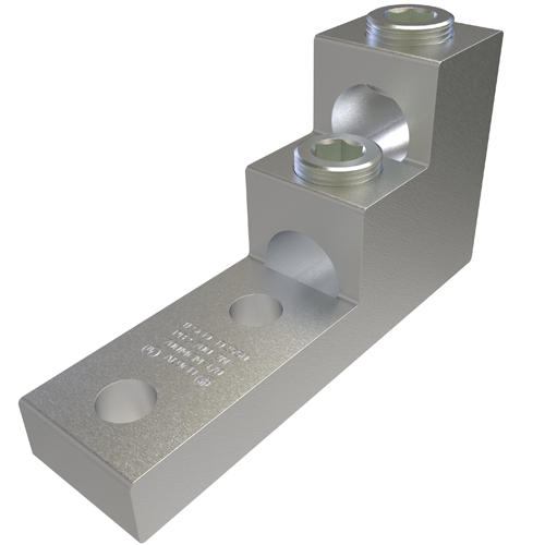 Product image for Ilsco PB2-750-2N Aluminum Panelboard Lug, Dual Rated, Conductor Range 750-1/0, 2 Ports, 2 Holes, 1/2in Bolt Size, 1-3/4in Hole Spacing, Tin Plated, UL, CSA