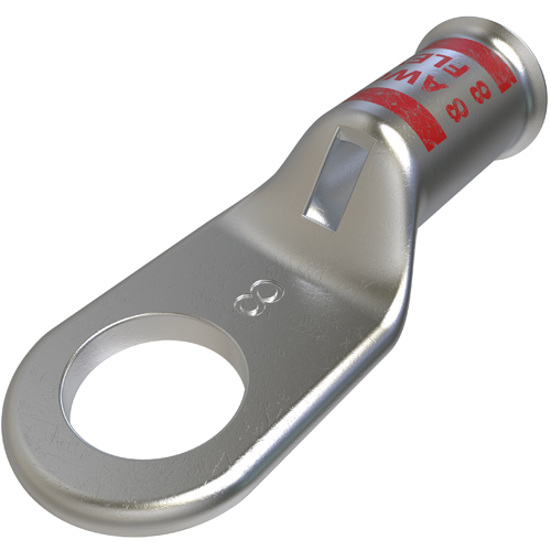 Product image for Ilsco CCL-8-14 Copper Compression Lug, Conductor Size 8, 1 Hole, 1/4in Bolt Size, Standard Barrel, Sight Window, Tin Plated, UL, CSA