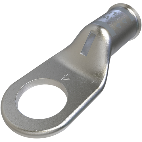 Product image for Ilsco CCL-4-38 Copper Compression Lug, Conductor Size 4, 1 Hole, 3/8in Bolt Size, Standard Barrel, Sight Window, Tin Plated, UL, CSA
