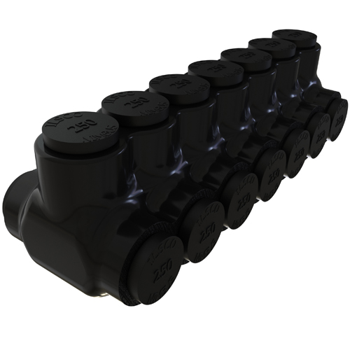 Product image for Ilsco PBTD-7-250 Nimbus Insulated Aluminum Multi-Tap Connector, Conductor Range 250-6, 7 Ports, Dual Sided Entry, Tin Plated, UL, CSA