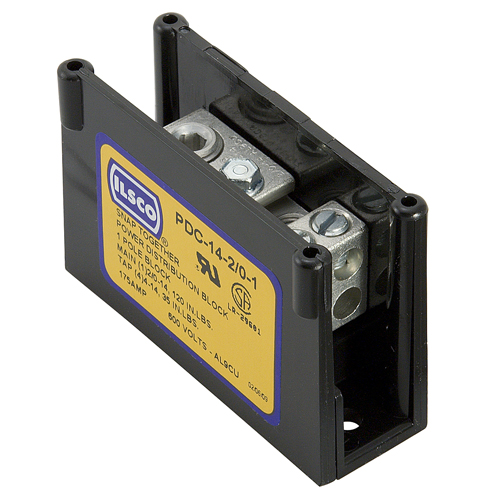 Product image for Ilsco PDC-14-2/0-1 Power Distribution Block, Modular Design, Dual Rated, Line Conductor Range 2/0-14, Load Range 4-14, 1 Port Per Pole Line Side, 4 Ports Per Pole Load Side, 1 Pole, UL, CSA