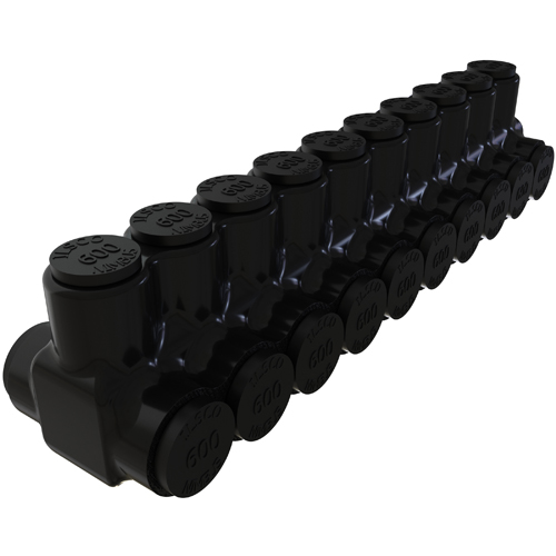 Product image for Ilsco PBTD-10-500 Nimbus Insulated Aluminum Multi-Tap Connector, Conductor Range 600-4, 10 Ports, Dual Sided Entry, Tin Plated, UL, CSA