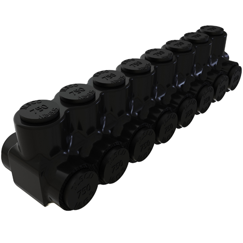 Product image for Ilsco PBTD-8-750 Nimbus Insulated Aluminum Multi-Tap Connector, Conductor Range 750-250, 8 Ports, Dual Sided Entry, Tin Plated, UL, CSA