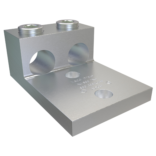 Product image for Ilsco AU-800-2NS Aluminum Mechanical Lug, Conductor Range 800-300, 2 Ports, 2 Holes, 1/2in Bolt Size, 1-3/4in Hole Spacing, Tin Plated, UL, CSA