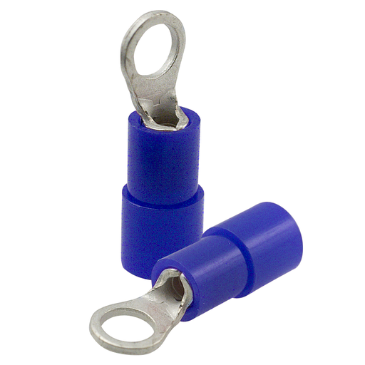 Product image for Ilsco 45316-P100 ILSCON Ring Terminal, Conductor Range 14-16, 5/16in Bolt Size, Vinyl Insulated, Blue Color Code, Pack of 100