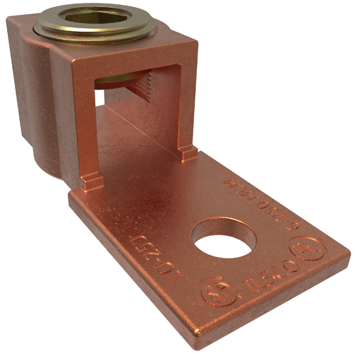 Copper Mechanical Lug, Conductor Range 250-6, 1 Port, 1 Hole, 3/8in Bolt Size, Seamless, UL, CSA