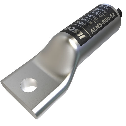 Product image for Ilsco ALNS-600-12 SureCrimp® Aluminum Compression Lug, Conductor Size 600, 1 Hole, 1/2in Bolt Size, Long Barrel, No Sight Window, Tin Plated, UL, CSA