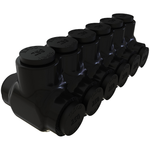 Product image for Ilsco PBTD-6-250 Nimbus Insulated Aluminum Multi-Tap Connector, Conductor Range 250-6, 6 Ports, Dual Sided Entry, Tin Plated, UL, CSA