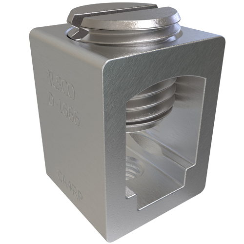 Product image for Ilsco CA4RP Aluminum Box-Type Mechanical Lug, Conductor Range 2-14 CU, 2-12 AL, 1 Hole, Round Boss, Tin Plated