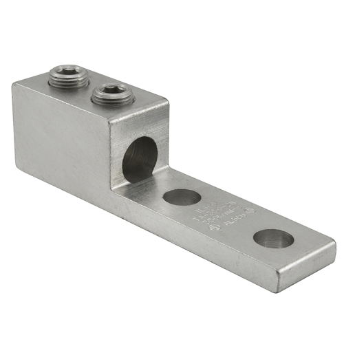 Product image for Ilsco TA-350-2N Aluminum Mechanical Lug, Dual Rated, Conductor Range 350-6, 1 Port, 2 Holes, 1/2in Bolt Size, 1-3/4in Hole Spacing, 2 Screws, Tin Plated, UL, CSA