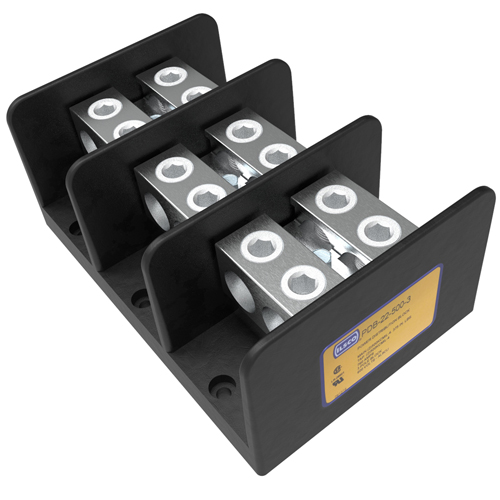 Product image for Ilsco PDB-22-500-3 Power Distribution Block, Dual Rated, Line Conductor Range 500-4, Load Range 500-4, 2 Ports Per Pole Line Side, 2 Ports Per Pole Load Side, 3 Pole, UL, CSA