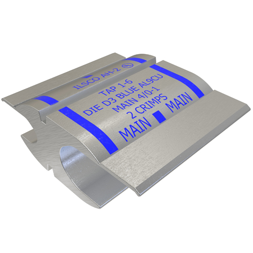 Product image for Ilsco AH-2 Aluminum Compression Tap, Main Range 4/0-1, Tap Range 1-6, Tin Plated, UL