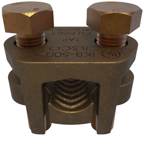 Product image for Ilsco IKB-500 Copper Two-Bolt Split Bolt, Main Conductor Range 500-400, Tap Range 500-10, UL