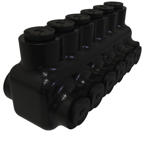 Product image for Ilsco PBTD-6-4 Nimbus Insulated Aluminum Multi-Tap Connector, Conductor Range 4-14, 6 Ports, Dual Sided Entry, Tin Plated, UL, CSA