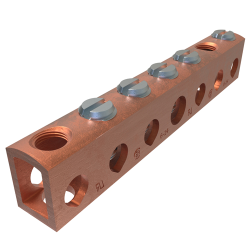 Product image for Ilsco D167-4 Copper Neutral Bar, Conductor Range 4-14 Main, 6-14 Tap, 5 Ports