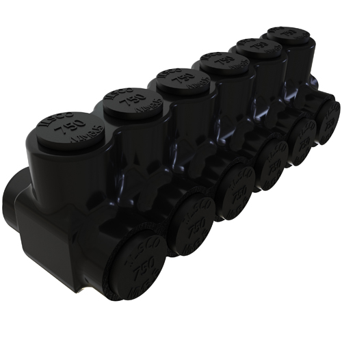 Product image for Ilsco PBTD-6-750 Nimbus Insulated Aluminum Multi-Tap Connector, Conductor Range 750-250, 6 Ports, Dual Sided Entry, Tin Plated, UL, CSA