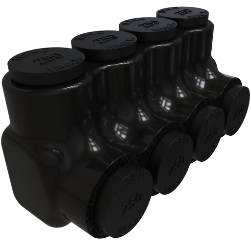 Product image for Ilsco PBTS-4-250 Nimbus Insulated Aluminum Multi-Tap Connector, Conductor Range 250-6, 4 Ports, Single Sided Entry, Tin Plated, UL, CSA