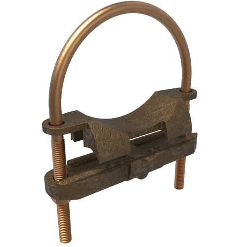 Product image for Ilsco GPL-56 Permaground Copper U-Bolt Ground Clamp, Conductor Range 4-8 Sol, Pipe Size 4in, Ground Rod Sizes 4 to 4-1/2in, UL, CSA