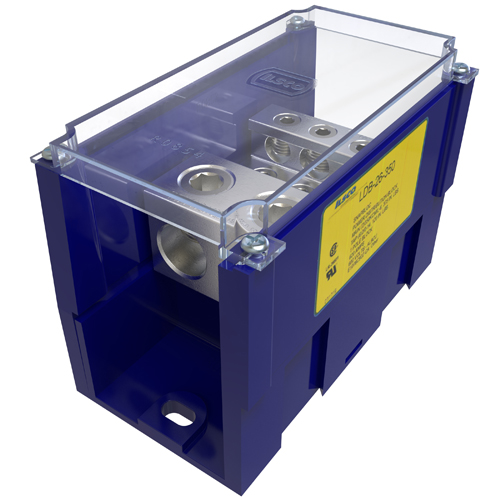 Product image for Ilsco LDB-26-350 Snapbloc Power Distribution Block, Modular Design, Dual Rated, Line Conductor Range 350-6, Load Range 2/0-14, 2 Ports Per Pole Line Side, 6 Ports Per Pole Load Side, 1 Pole, UL, CSA, Includes Cover