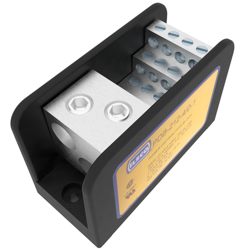 Product image for Ilsco PDB-212-4/0-1 Power Distribution Block, Dual Rated, Line Conductor Range 4/0-6, Load Range 4-14, 2 Ports Per Pole Line Side, 12 Ports Per Pole Load Side, 1 Pole, UL, CSA