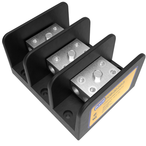 Product image for Ilsco PDB-22-2/0-3 Power Distribution Block, Dual Rated, Line Conductor Range 2/0-14, Load Range 2/0-14, 2 Ports Per Pole Line Side, 2 Ports Per Pole Load Side, 3 Pole, UL, CSA