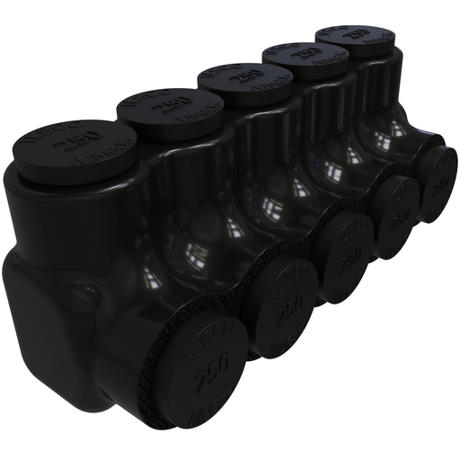 Product image for Ilsco PBTS-5-250 Nimbus Insulated Aluminum Multi-Tap Connector, Conductor Range 250-6, 5 Ports, Single Sided Entry, Tin Plated, UL, CSA