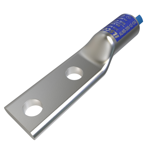 Product image for Ilsco ALND-300-12-134 SureCrimp® Aluminum Compression Lug, Conductor Size 300, 2 Holes, 1/2in Bolt Size, 1-3/4in Hole Spacing, Long Barrel, No Sight Window, Tin Plated, UL, CSA