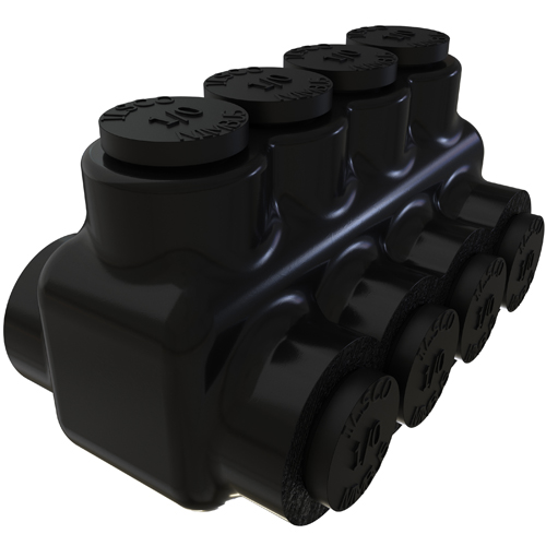 Product image for Ilsco PBTD-4-1/0 Nimbus Insulated Aluminum Multi-Tap Connector, Conductor Range 1/0-14, 4 Ports, Dual Sided Entry, Tin Plated, UL, CSA