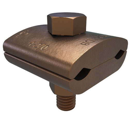 Product image for Ilsco GH-2 Permaground Copper Ground Clamp, Conductor Range 2/0-4 Sol, 2 Conductors, 1 Bolt, UL